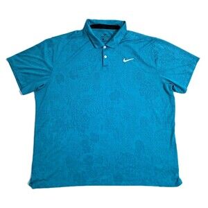 Nike Polo Vapor Jacquard Men XL Golf Floral Tropical Hawaiian Dri Fit Shirt Aqua